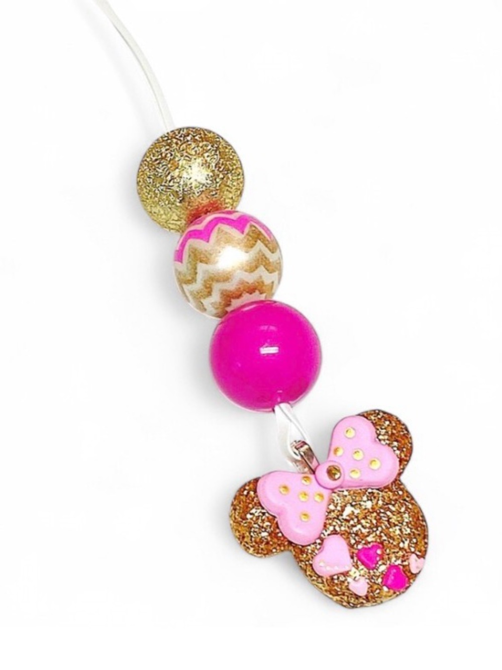Disney Minnie Mouse Pendant Necklace Pink Gold Sliding Knot Adjustable